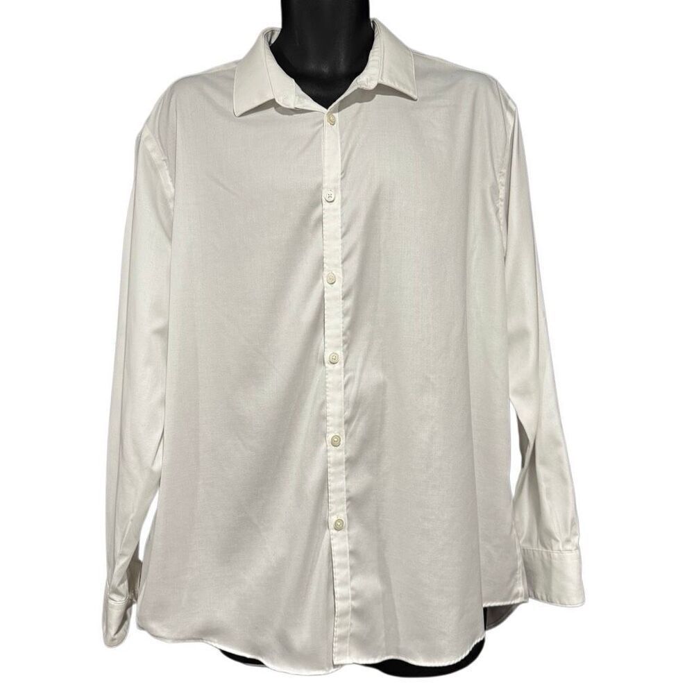 Awearness Kenneth Cole Slim Non-Iron White Dress Button Up Down Shirt Men’s 17.5